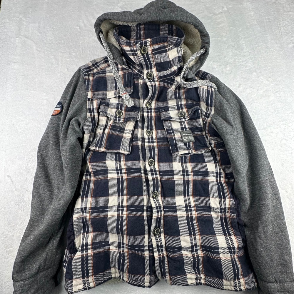 Superdry Mens XL Hooded Doublesawn Jacket Sherpa Warm Heavy Button Huntsman